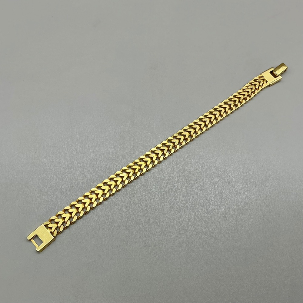 Chevron Link Bracelet Women Gold Tone Fold Over Clasp 8 Inch Textured Accent